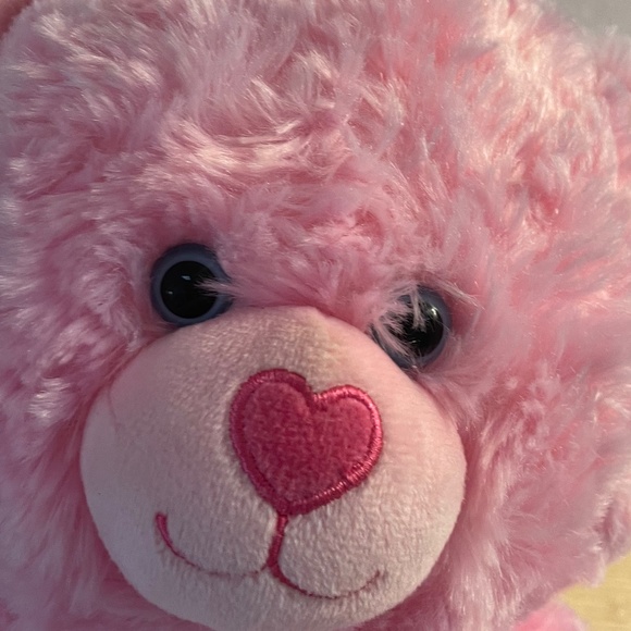 Build a Bear Workshop Pink Bear Plush w Heart Nose Blue Eyes Cuddly Teddy Bear - Picture 3 of 7